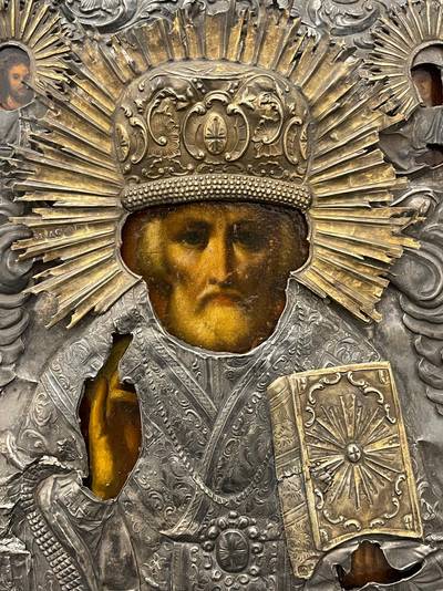 Икона "Св. Николай Чудотворец". Санкт-Петербург, в серебряном окладе. Конец XVIII века