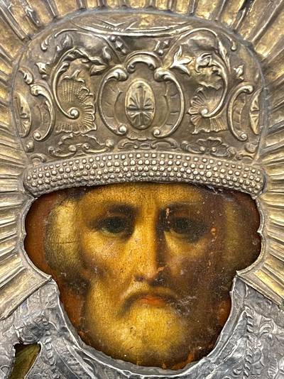 Икона "Св. Николай Чудотворец". Санкт-Петербург, в серебряном окладе. Конец XVIII века
