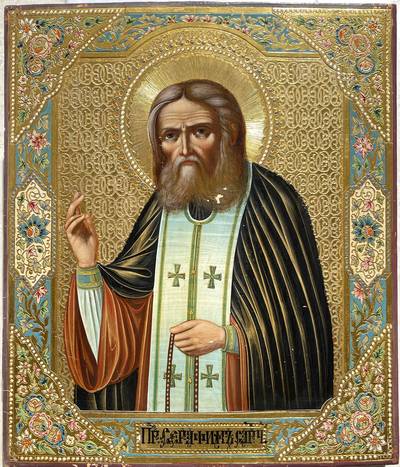 Икона "Преподобный Серафим Соровский". Мстера / Холуй, конец XIX - начало XX