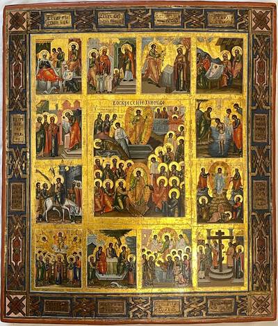 Икона "Двунадесятые праздники". Холуй, XIX век