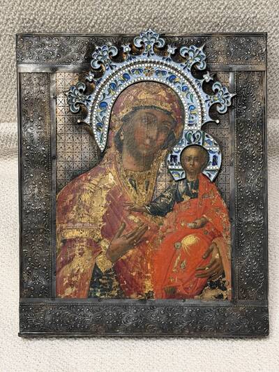 Икона «Богоматерь Смоленская» в серебряном окладе. Россия, вторая половина XVIII века, серебро