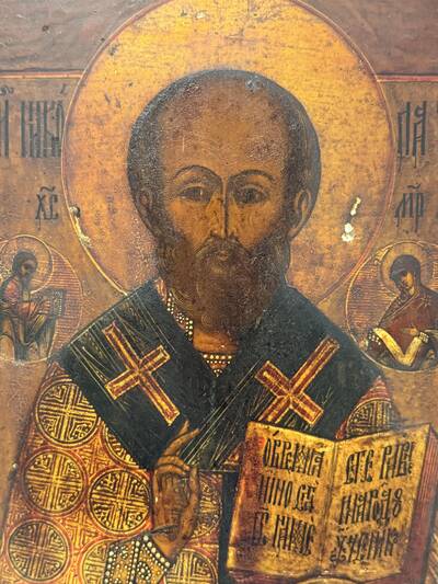 Икона Святой Николай Чудотворец с предстоящими. Россия, XIX век, Владимирские иконописные села