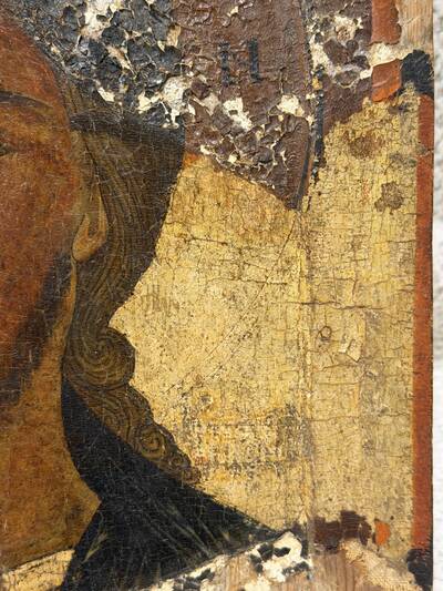 Икона «Спас оплечный», авторская живопись XVI века. Россия, XVI век (лик), реконструкция XIX века