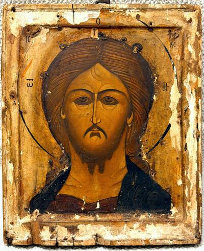 Икона "Спас оплечный". Россия, XIX век, двухковчежная доска XVII века