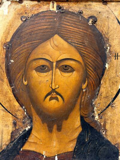 Икона "Спас оплечный". Россия, XIX век, двухковчежная доска XVII века