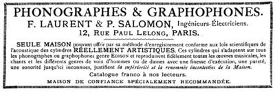 Рекламное объявление компании F.Laurent & P.Salomon (Париж)