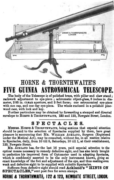 Рекламный блок Horne & Thornthwaite из журнала 'The Lancet’, 1874