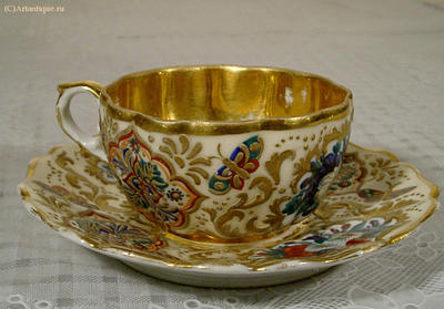 Чашка с блюдцем. Подглазурная синяя марка "С". 1820-1830-е годы.