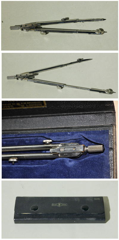 Циркуль "ECOBRA". Инструмент сделан с вмонтированным удлинителем и переворачивающейся насадкой "карандаш - рейсфедер".