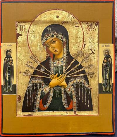 Икона "Богоматерь Семистрельница (Умягчение злых сердец)". Центральная Россия, XIX-XX век